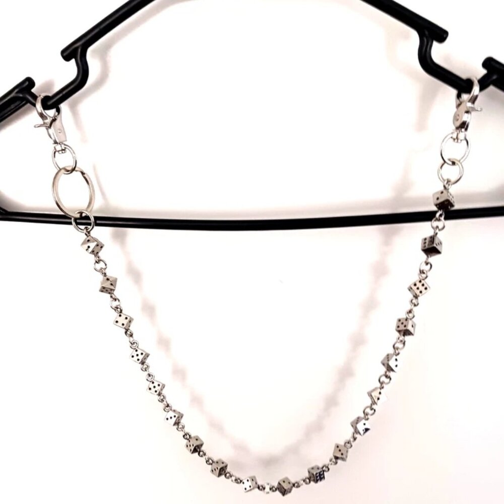 Single Layer Multi Dice Silver Tone Pants Or Wallet Silver Tone Chain 23 Inches - Picture 4 of 9